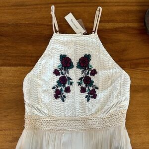 NWT Francesca’s Elina Square Neck Embroidered Maxi/High Low Romper